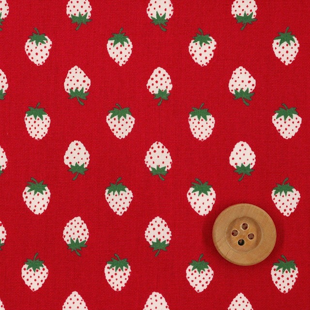 定番いちご柄【シーチング生地】レッド