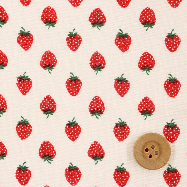 定番いちご柄【シーチング生地】オフホワイト