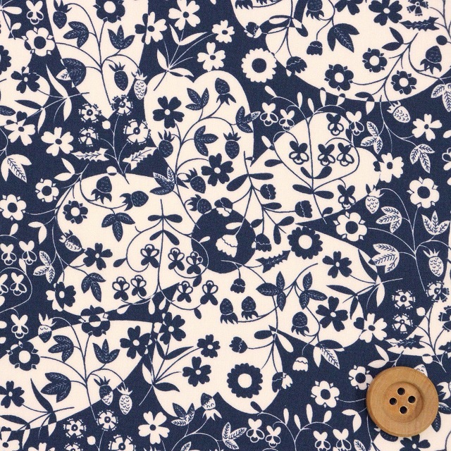 リバティプリント タナローン（Mirabelle Mono ミラベル・モノ）ネイビー&オフホワイト【24-3634207・24CU】