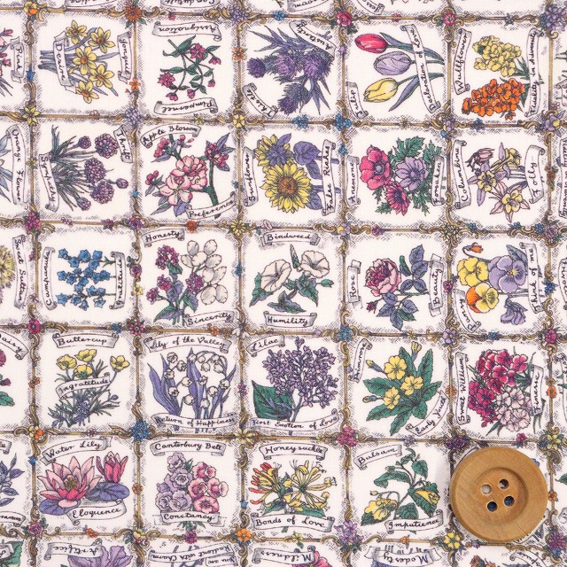 リバティプリント タナローン（Language of Flowers ランゲージ・オブ・フラワーズ）オフホワイト地【24-3634225・24AU】