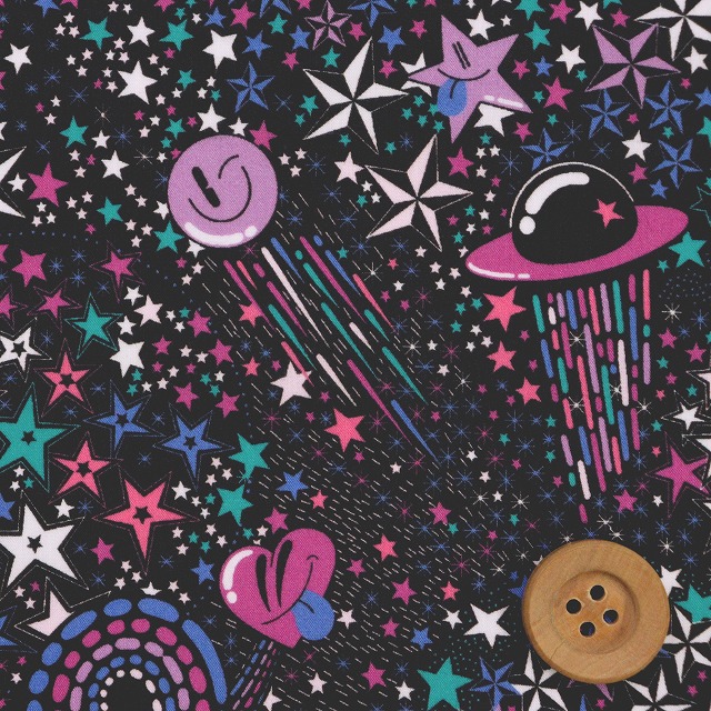 リバティプリント タナローン（Adelajda in Space アデラジャ・イン・スペース）パープル＆ターコイズ【24-3634293・24CU】