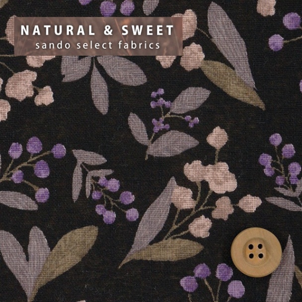 微起毛モーリークロス 植物柄　ブラック【全2色】（P324-1780-2・E）