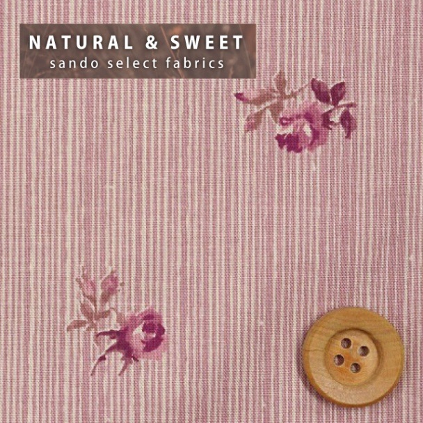 （こうの早苗さんオリジナル）ピンストライプとプチフラワー 【シーチング】ローズ（KS23-002・C）