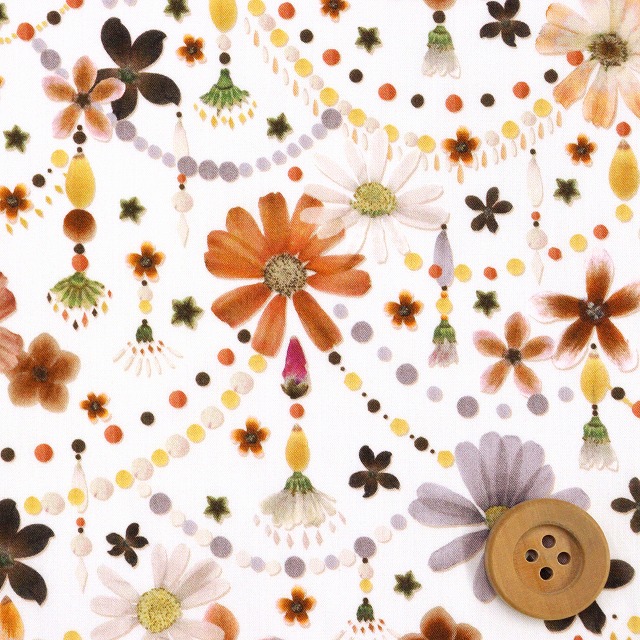 リバティ・ファブリックス タナローン（FLORAL GARLAND フローラル・ガーランド）オレンジ【24-363J4219・24BU】