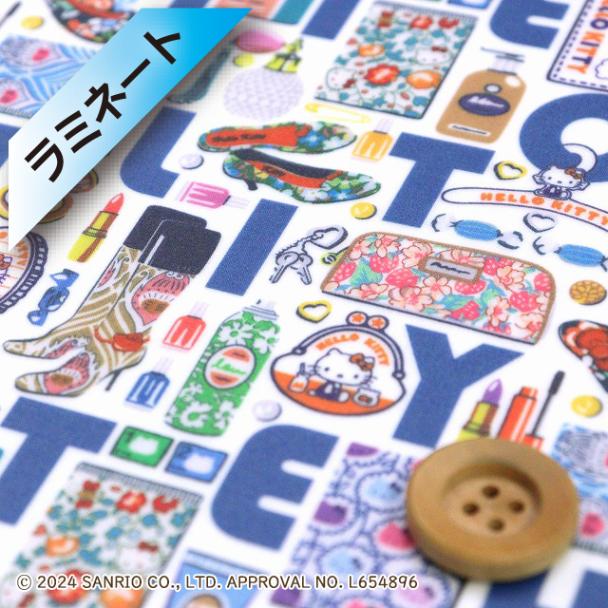 ハローキティ×リバティ・ファブリックス タナローン【ラミネート加工】（Hello Kitty Necessities ハローキティ・ネセシティーズ）ブルー【DC34426・J24A】