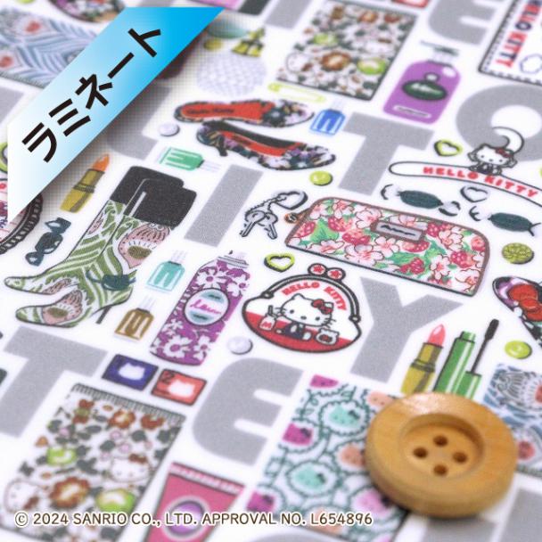【サンドウオリジナルカラー】ハローキティ×リバティ・ファブリックス タナローン【ラミネート加工】（Hello Kitty Necessities ハローキティ・ネセシティーズ）フェミニングレー【DC34426・J24H】