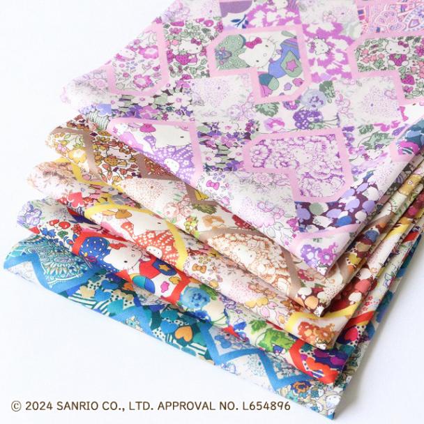 【定形外郵便なら送料無料】◎リバティ・ファブリックスお試しセット◎<br>HELLO KITTY×LIBERTY FABRICS カットクロス5枚セット（Patchwork Hearts）