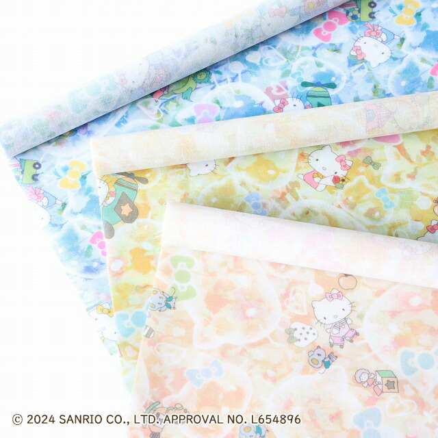 ◎リバティ・ファブリックスお試しセット◎<br>HELLO KITTY×LIBERTY FABRICS<br>【ラミネート加工】カットクロス3枚セット（Bubble Dreams）