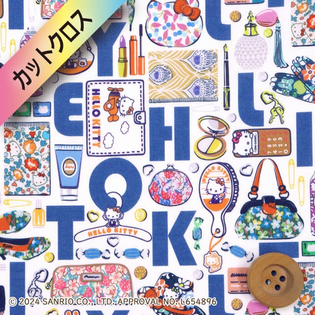 ハローキティ×リバティ・ファブリックス タナローン（Hello Kitty Necessities ハローキティ・ネセシティーズ）ブルー【DC34426・J24A】カットクロス