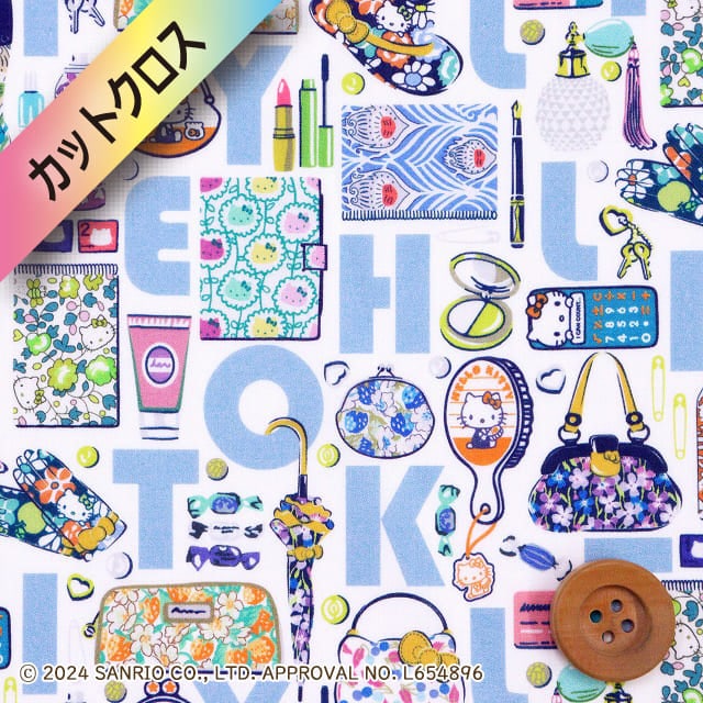 ハローキティ×リバティ・ファブリックス タナローン（Hello Kitty Necessities ハローキティ・ネセシティーズ）ライトブルー【DC34426・J24D】カットクロス
