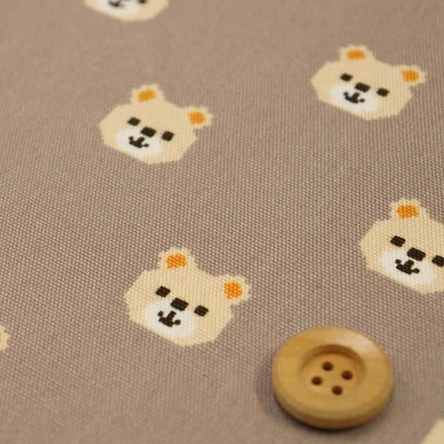 ドット絵クマさん柄／モカ【オックス生地】