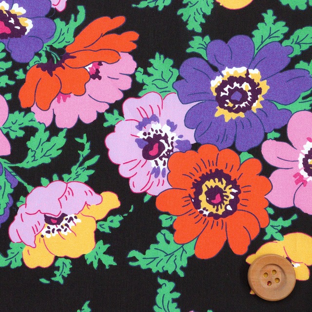 リバティ・ファブリックス タナローン（Madeleine マデリン）ブラック地【25-3635124・25DU】