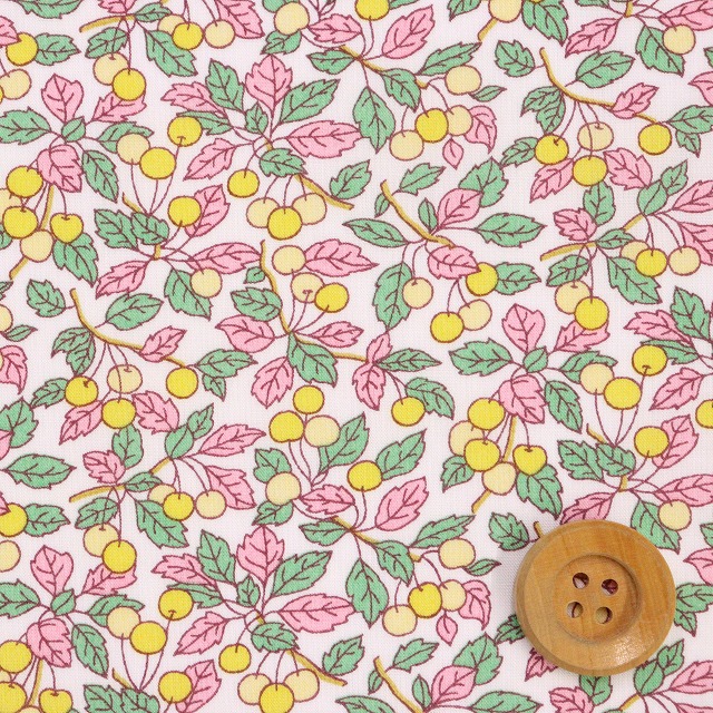 リバティ・ファブリックス タナローン（Colleen's Orchard コリーンズ・オーチャード）ピンク＆イエロー【25-3635125・25AU】