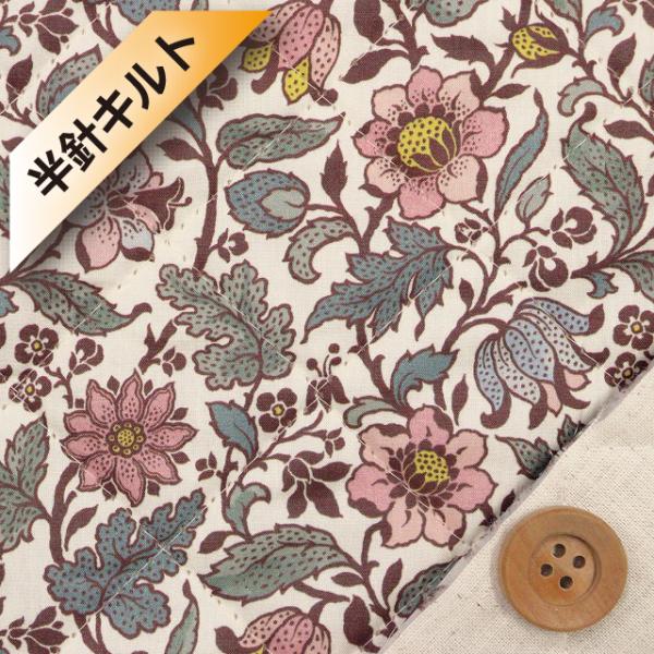 【サンドウ限定復刻色】リバティプリント タナローン【半針キルト】（Emery Walker エメリー・ウォーカー）ピンク＆モスグリーン／20cm【20-36302103・20CT】