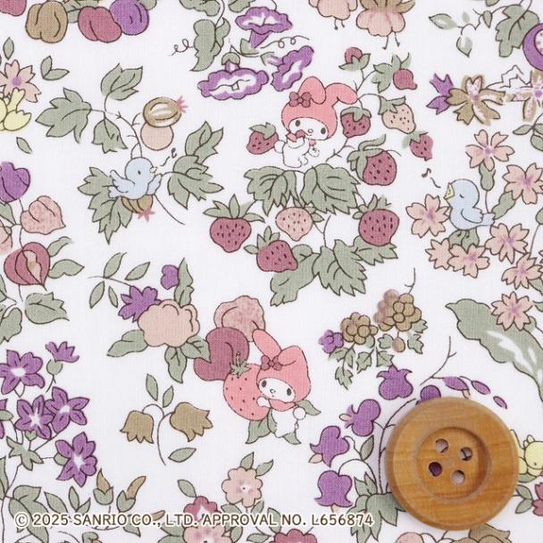 マイメロディ×リバティ・ファブリックス タナローン（Nancy's Orchard ナンシーズ・オーチャード）スモーキーパープル＆グリーン【DC30715・J25D】