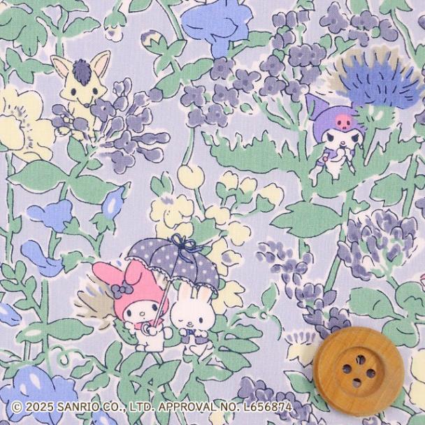 マイメロディ×リバティ・ファブリックス タナローン（Melody's Party メロディーズ・パーティー）ブルーグレー地【DC30716・J25B】