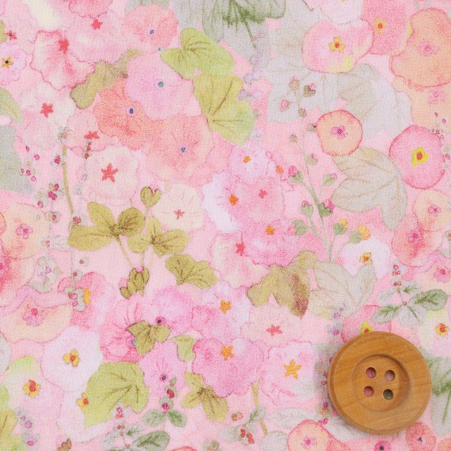 リバティ・ファブリックス タナローン（Hollyhocks ホリーホックス）ピンク【22-363J6804・WE】