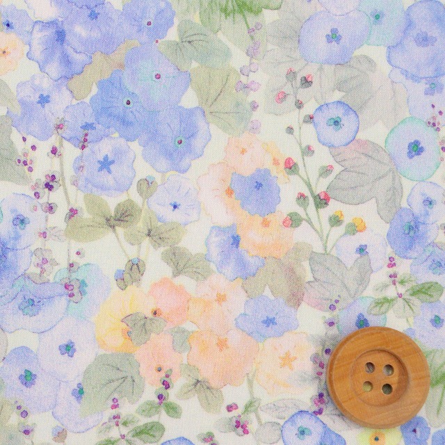 リバティ・ファブリックス タナローン（Hollyhocks ホリーホックス）ブルー【22-363J6804・XE】