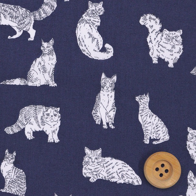 リバティ・ファブリックス タナローン（MEOW ミャオウ）ネイビー【DC32576・VE】