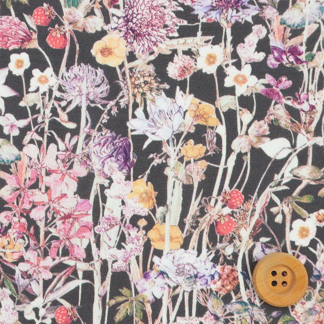 リバティ・ファブリックス タナローン（Wild Flowers ワイルド・フラワーズ）ピンクパープル/ブラック地【14-3634251・VE】