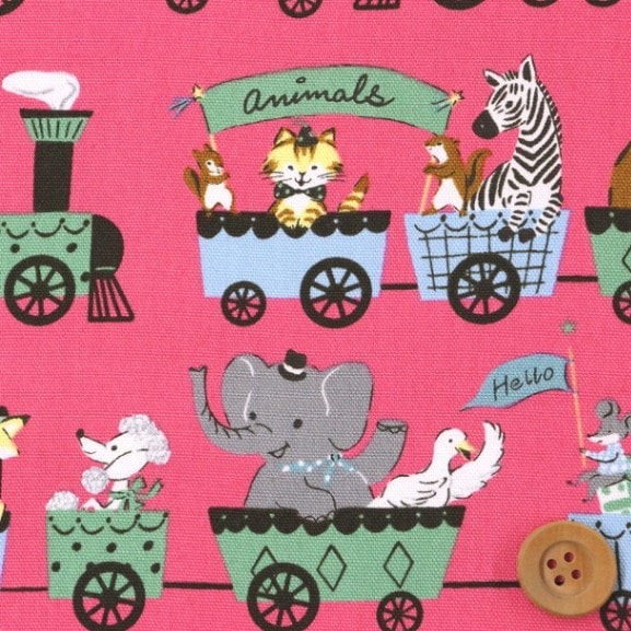 アニマルトレイン／ピンク【オックス生地】