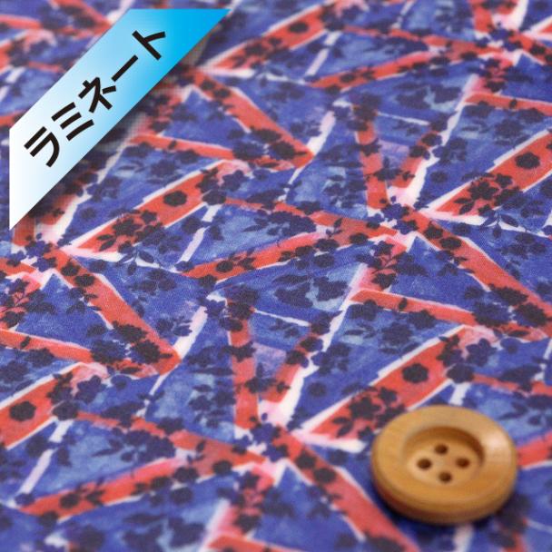 リバティ・ファブリックス タナローン【ラミネート加工】(Floral Flag フローラル・フラッグ)ブルー&レッド【23-363J6843S50・ZE】