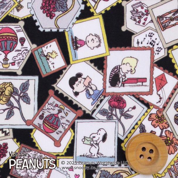 PEANUTS(TM)×リバティ・ファブリックス タナローン(Stamp Collection スタンプ・コレクション)ブラック地【DC33935・J25A】