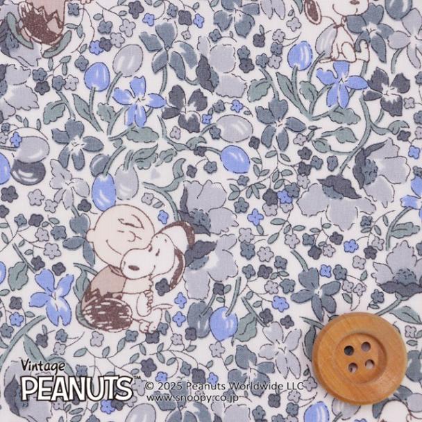 PEANUTS(TM)×リバティ・ファブリックス タナローン(Charlie Brown's Flowers チャーリー・ブラウンズ・フラワーズ)ブルーグレー【DC33937・J25C】