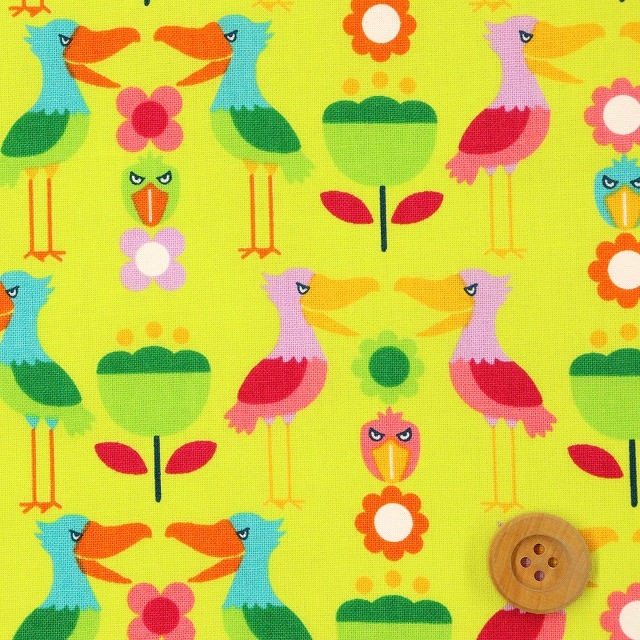 ニュートロアニマル　ハシビロコウ柄／ライトグリーン【シーチング生地】