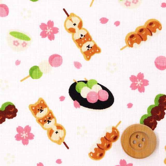 柴犬おだんご柄／ホワイト地【ドビー生地】