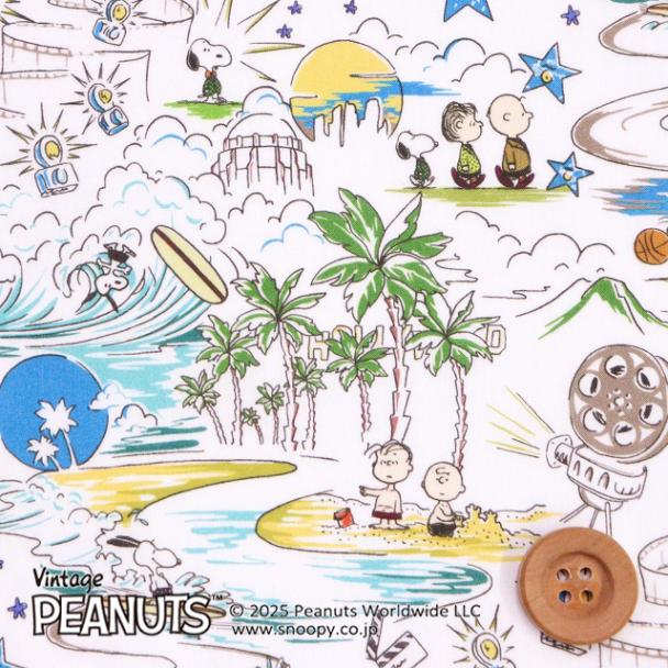 PEANUTS×リバティ・ファブリックス タナローン(Sunny Holiday サニー・ホリディ)グリーン&イエロー【DC34860・J25C】