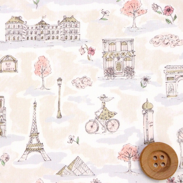 リバティ・ファブリックス タナローン(Paris Postcard パリス・ポストカード)ベージュ【25-363J7401・25BU】
