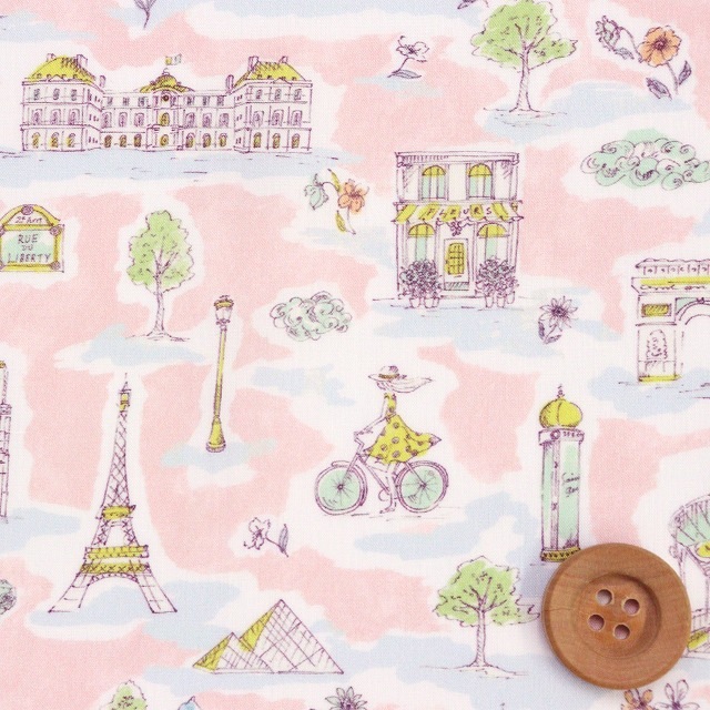 リバティ・ファブリックス タナローン(Paris Postcard パリス・ポストカード)ピンク【25-363J7401・25CU】