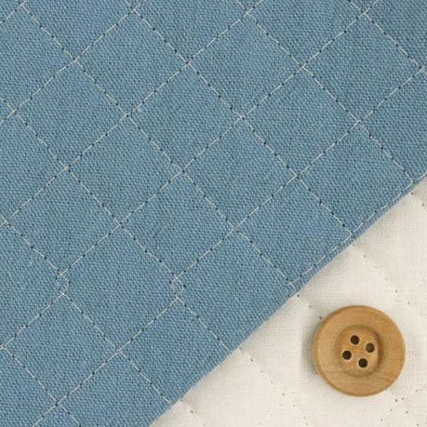 【全針キルティング】綿麻キャンバス 【ヴィンテージソフト加工】／ブルーグレー【QHSK999・12】