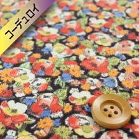 リバティ・ファブリックス【コーデュロイ】 （Leila レイラ）レッド＆オレンジ／40cm【3633256・C13C】