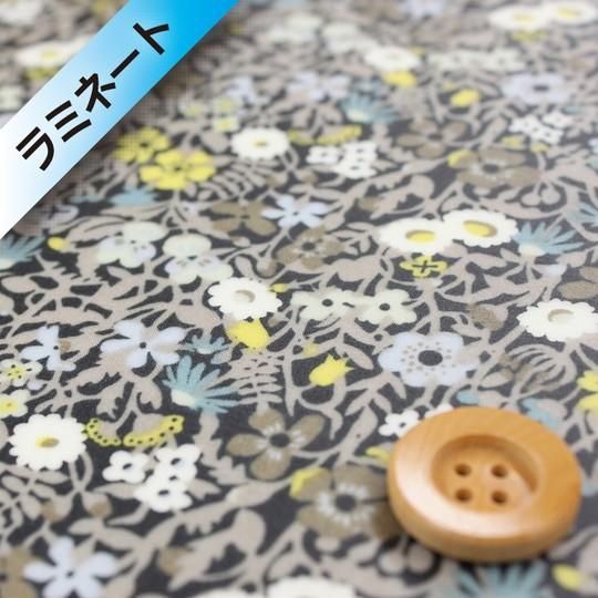 リバティ・ファブリックス タナローン【ラミネート加工】 （Fitzgerald フィッツジェラルド）ブラック&グレー／50cm【3632155・CE】