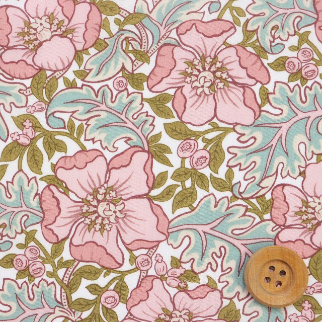 リバティ・ファブリックス タナローン（Millie Francesca ミリー・フランチェスカ）ピンク＆グリーン【25-3635214・25CU】