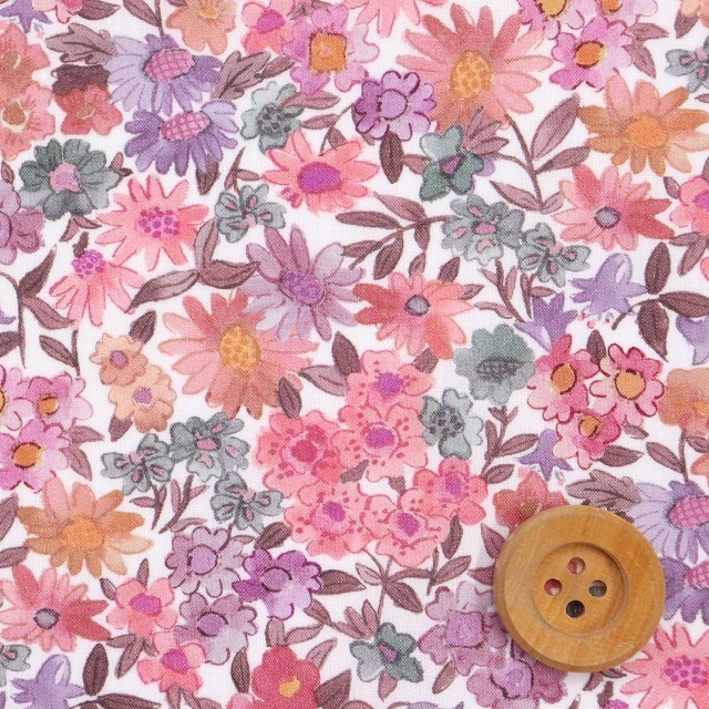 リバティ・ファブリックス タナローン（Sandra Spring サンドラ・スプリング）ピンク＆パープル【25-3635217・25CU】