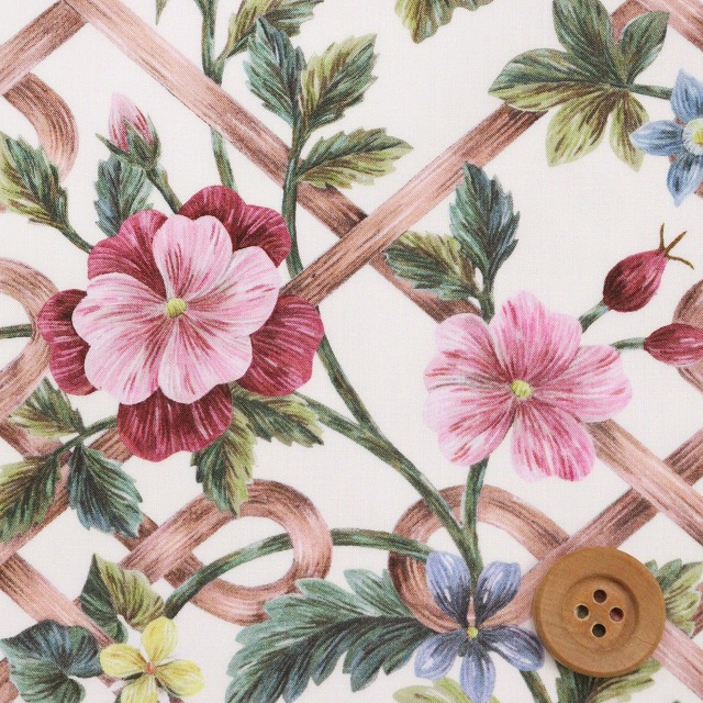 リバティ・ファブリックス タナローン（Botanical Knot ボタニカル・ノット）ピンク/オフホワイト地【25-3635241・25CU】