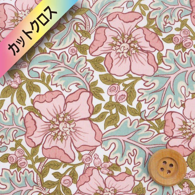 リバティ・ファブリックス タナローン（Millie Francesca ミリー・フランチェスカ）ピンク＆グリーン【25-3635214・25CU】カットクロス