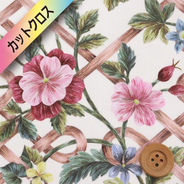 リバティ・ファブリックス タナローン（Botanical Knot ボタニカル・ノット）ピンク/オフホワイト地【25-3635241・25CU】カットクロス