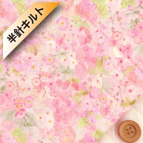 リバティ・ファブリックス タナローン【半針キルト】(Hollyhocks ホリーホックス)ピンク【22-363J6804・WE】