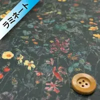 リバティ・ファブリックス タナローン320【ラミネート加工】 （Wild Flowers ワイルド・フラワーズ）ブラック＆ダークグリーン／30cm【 14-3634251・16E】