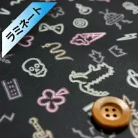 リバティ・ファブリックス タナローン【ラミネート加工】（Neon Pop ネオン・ポップ）ブラック／20cm【20-36302131・20BT】