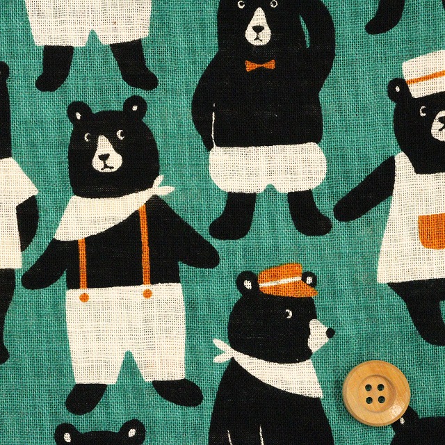 めちゃくまワンダ／ミントグリーン【リネンライクスラブコットン】