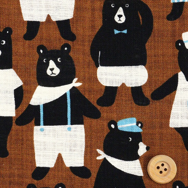 めちゃくまワンダ／コーヒーブラウン【リネンライクスラブコットン】