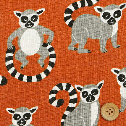 ワオキツネザル/オレンジ【リネンライクスラブコットン】