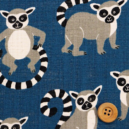 ワオキツネザル/ブルー【リネンライクスラブコットン】