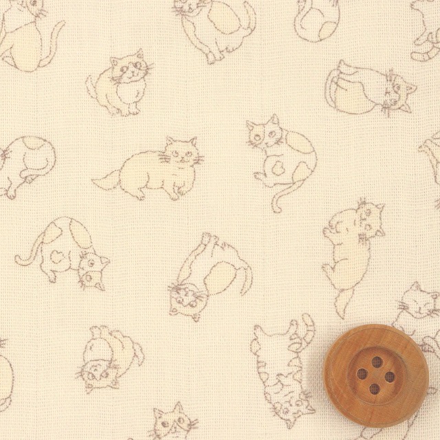 ネコ柄／クリーム【ダブルガーゼ生地】