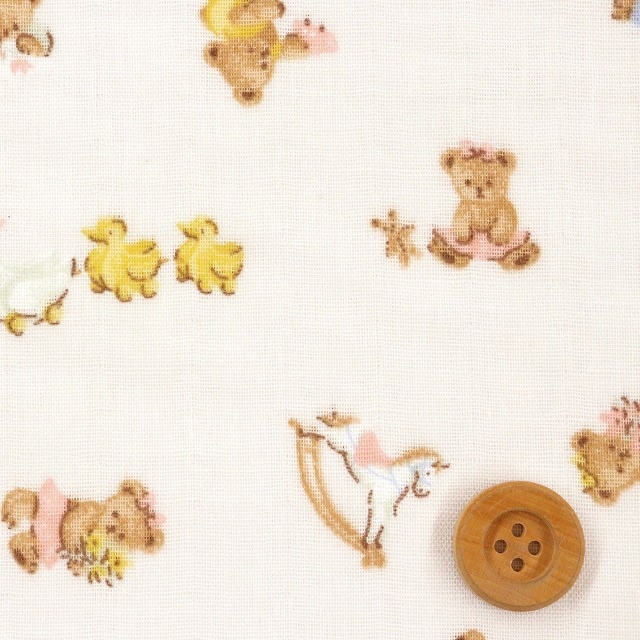 ベビーベア柄／オフホワイト【ダブルガーゼ生地】